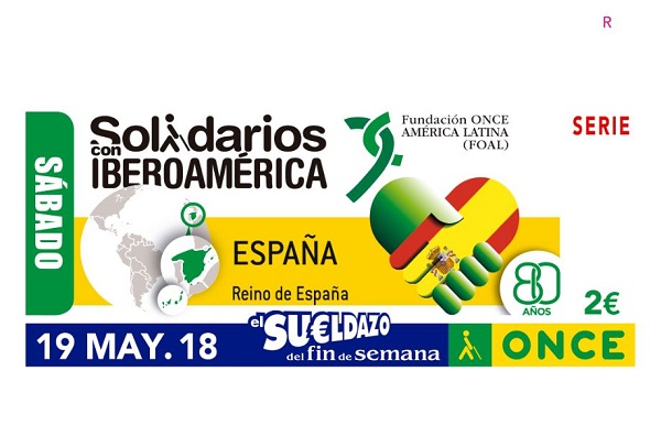 Cupón de ONCE Solidarios con Iberoamérica con la bandera de cuba