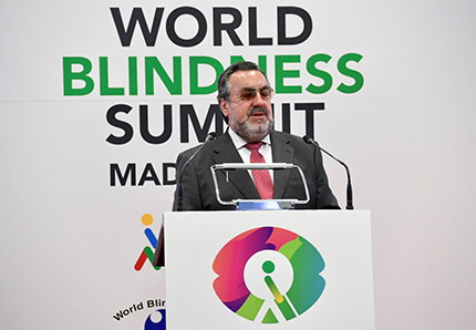 El presidente del Grupo Social ONCE, Miguel Carballeda, durante su intervención en la clausura de la WBS